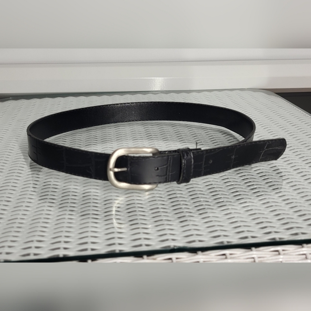 Distressed Black Leather Belt with Silver Accent